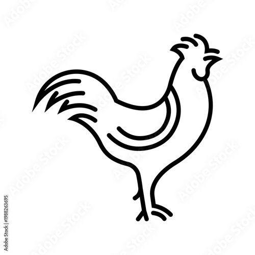 Rooster outline icon. Animals and poultry line symbol. Black and white.