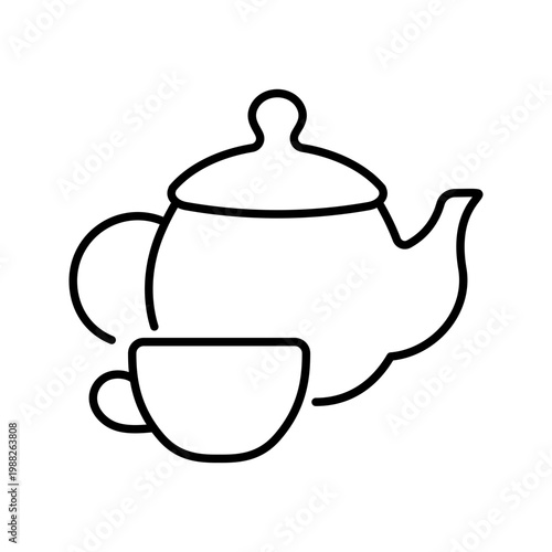 Tea kettle icon. Food and beverages line symbol. Black and white.