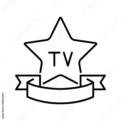 Tv star icon. Entertainment and television line symbol. Black and white.