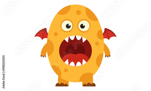 Orange Spotted Monster Standing with Open Mouth on White Background