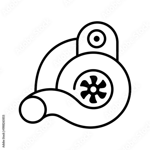 Turbo charger icon. Transport and engine parts line symbol. Black and white.