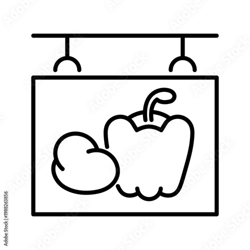 Vegetable market icon. Business and farmers market line symbol. Black and white.