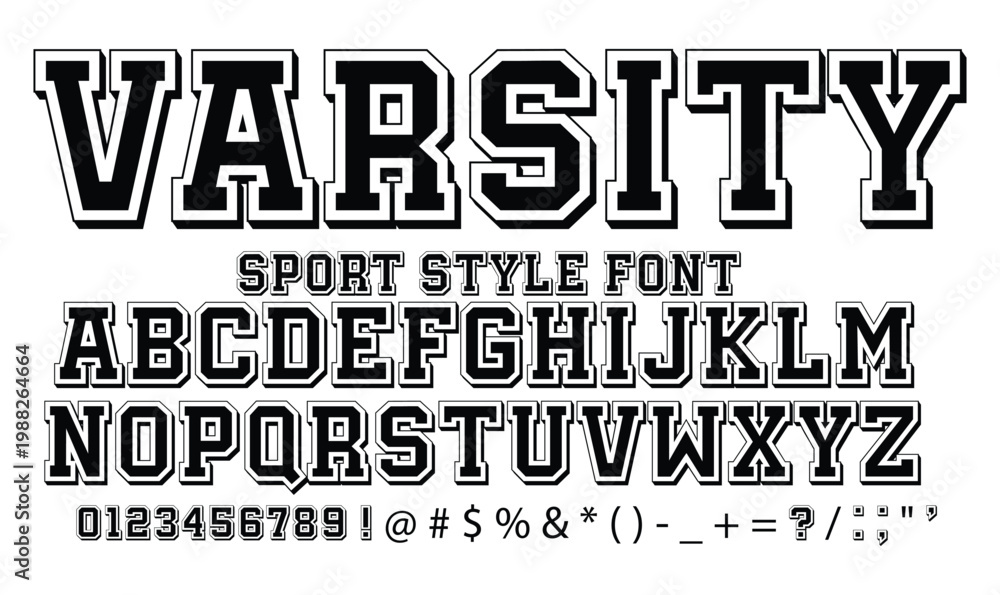 Obraz premium Varsity Sport Font Vector Alphabet in Classic Collegiate Outline Style for Team Jersey Branding