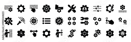 30 Manual Settings and System Configuration Solid Glyph Icons for Mobile and Dashboard Apps