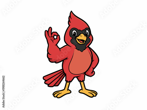 Red Cardinal Bird Mascot Showing OK Hand Sign Vector Illustration
