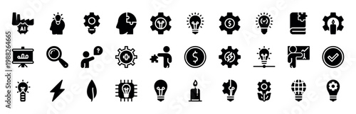 30 Creative Idea and Business Strategy Solid Glyph Icons for Innovation and Tech Projects