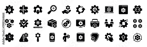 30 Maintenance and System Optimization Solid Glyph Icons for Web and Mobile Applications