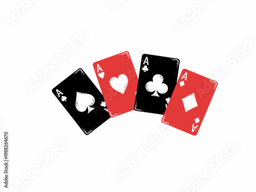 Four Ace Playing Cards Set Fanned Out on White Background