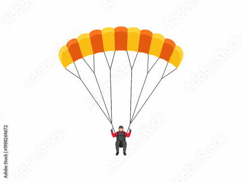 Skydiver with Orange Parachute Vector Illustration on White