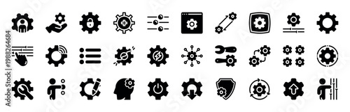 30 Technical Settings and System Configuration Solid Glyph Icons for Web and Mobile Apps
