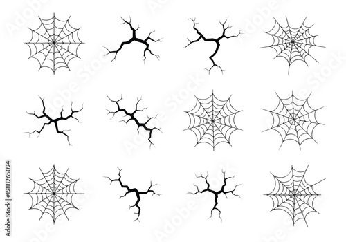 Collection of Spooky Spiderwebs and Cracked Ground Elements.