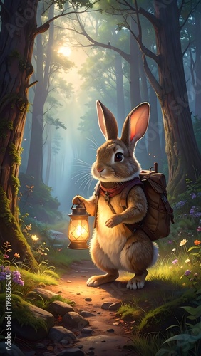 Rabbit in a sunlit forest path