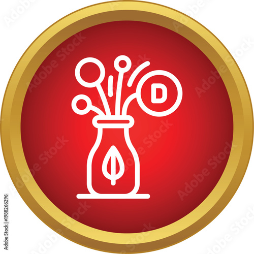 Bottle with a leaf symbol and vitamin d icon representing natural supplements