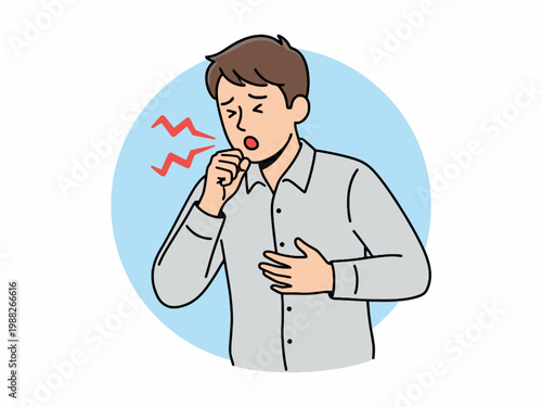 Man coughing with chest pain and respiratory symptoms vector
