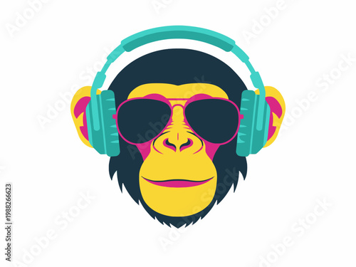 Monkey wearing headphones and sunglasses vector illustration