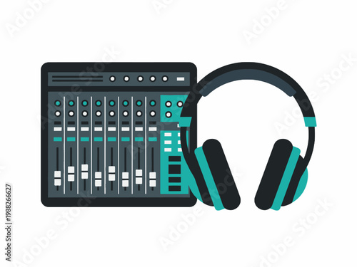 Audio mixer and headphones vector illustration for music studio