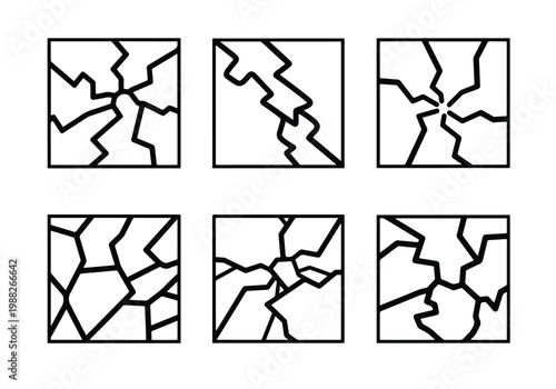 Set of Six Cracked Glass Surface Illustrations.