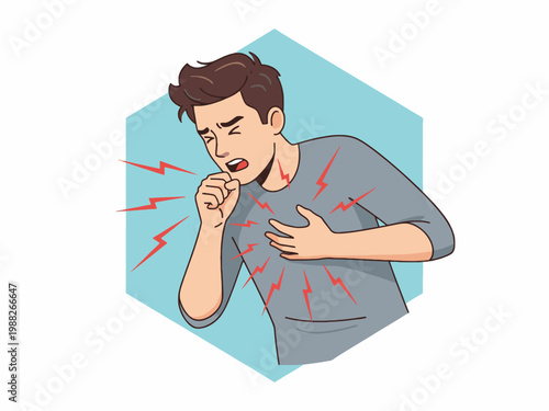 Man Coughing and Clutching Chest with Pain Illustration