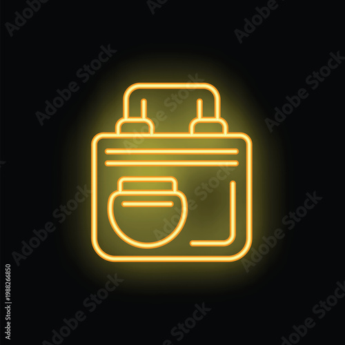 Yellow neon sign representing a charged electric car battery, perfect for illustrating topics such as electric vehicles and charging stations