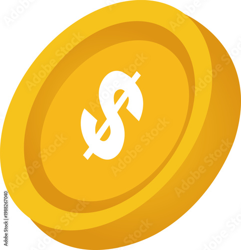 Perspective View of 3D Golden Dollar Coin for Banking and Investment Presentation