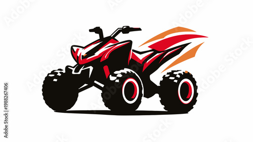 Bold Red and Black ATV Quad Bike Icon with Dynamic Orange Flame Accents