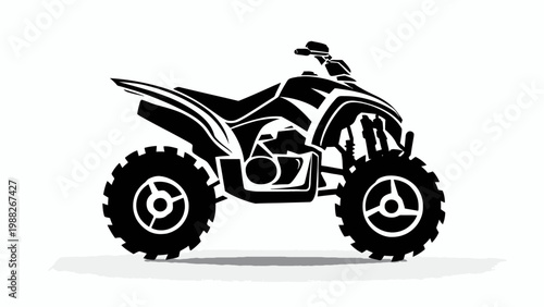 Bold black and white vector illustration of a powerful ATV quad bike, perfect for off-road adventures