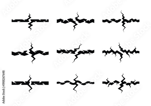 Set of Cracked Line Illustrations for Design Elements.