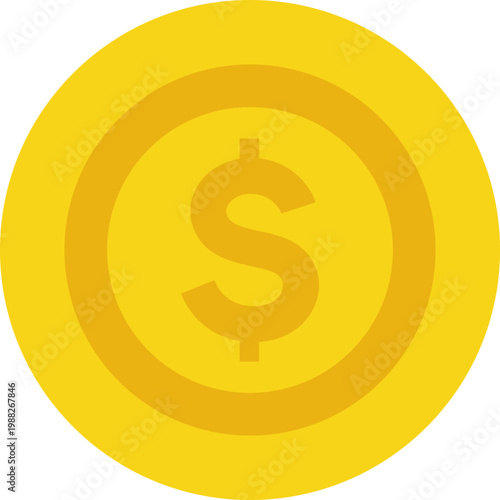Golden Dollar Coin Icon Isolated on White Background for Financial Success Concept