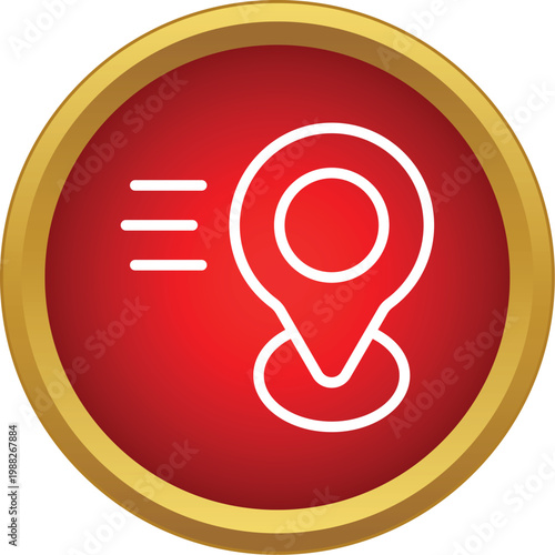 Location pin icon with movement lines on a round red background