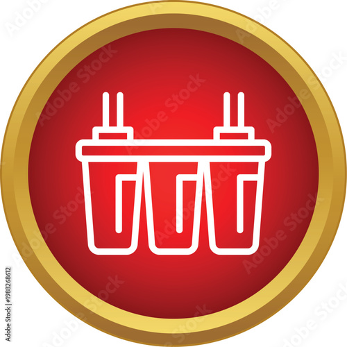 Water filter system outline icon providing clean water inside a red circle button