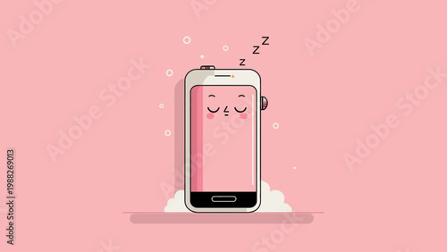 Minimalist Sleeping Phone Icon Representing Digital Detox and Technology Downtime Illustration
