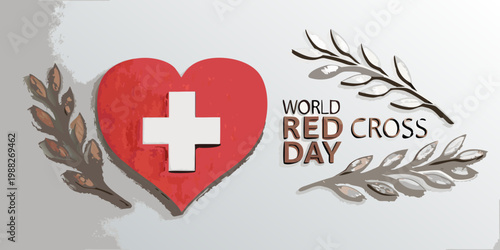 World red cross day illustration featuring a heart and olive branch