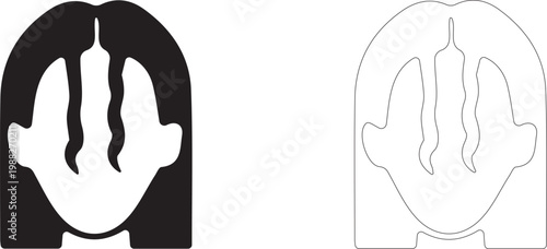 Women's hairstyle with two curly front strands near the face. Vector template.