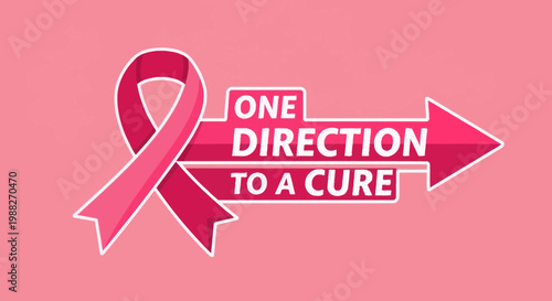 Awareness Campaign Illustration Featuring a Breast Cancer Awareness Symbol and Directional Message