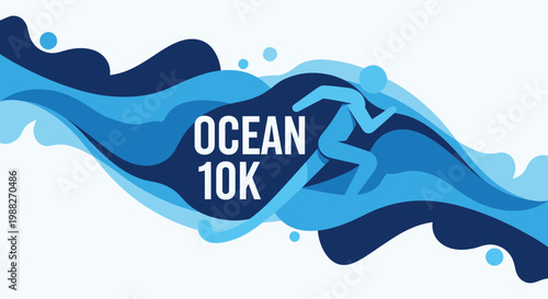 Ocean 10K Running Event: Energetic Graphic Design Depicting Sporty Athletic Competition
