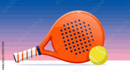 Vibrant Paddle Racket And Ball, Against A Subtle Blend of Blue And Pink Tones Imagery