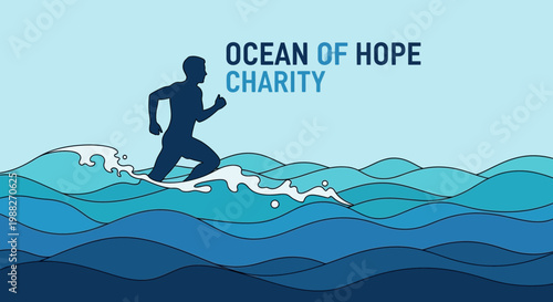 Ocean Of Hope Charity: Silhouette Runner Navigating Abstracted Water for a Cause