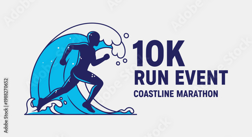 Ocean Run Event: A Dynamic Visual Depicting a 10K Coastline Marathon Race