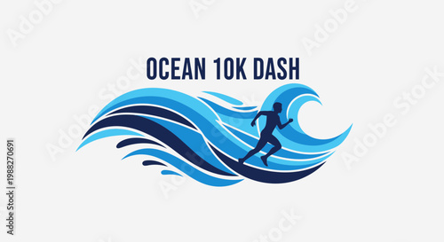Ocean-Themed 10K Running Event: Active Lifestyle, Dynamic Design, Sports Illustration