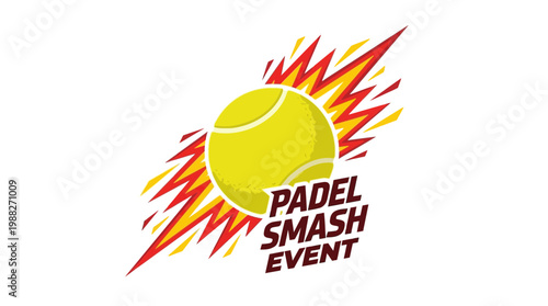 Fiery Padel Ball Graphics Emphasizing Smash Event Sports Competition Game Design