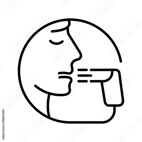 Asthma inhaler icon. Healthcare and respiratory line symbol. Black and white.