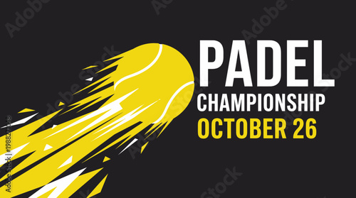 Dynamic Padel Championship Design Featuring a Tennis Ball with Velocity and Bold Colors