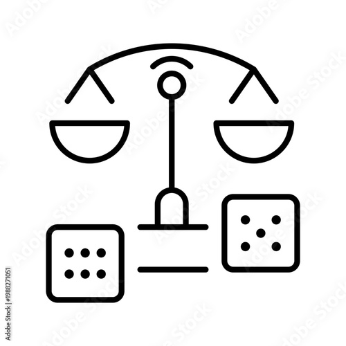 Balance scale icon. Business and management line symbol. Black and white.
