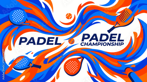 Dynamic Padel Championship Design Featuring Energetic Swirls and Bold Colors for Promotion