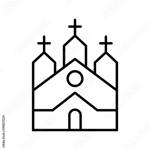 Church building icon. Religion and religious building line symbol. Black and white.
