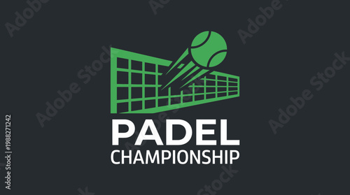 Padel Championship: Tennis Ball Hitting Through The Net Logo On Dark Grey Backdrop
