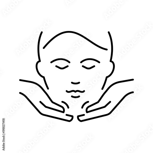 Face massage icon. Healthcare and facial care line symbol. Black and white.