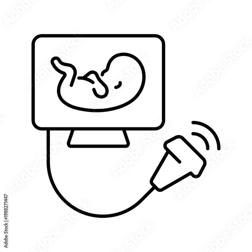 Fetus ultrasound icon. Healthcare and obstetrics line symbol. Black and white.