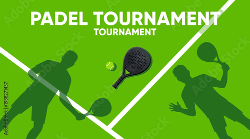 Vibrant Padel Tournament Illustration on a Green Backdrop with Athletic Silhouettes