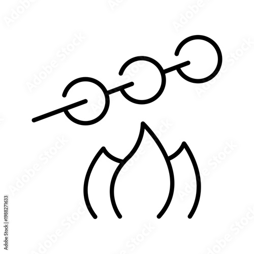 Kebab skewer icon. Food and barbecue line symbol. Black and white.